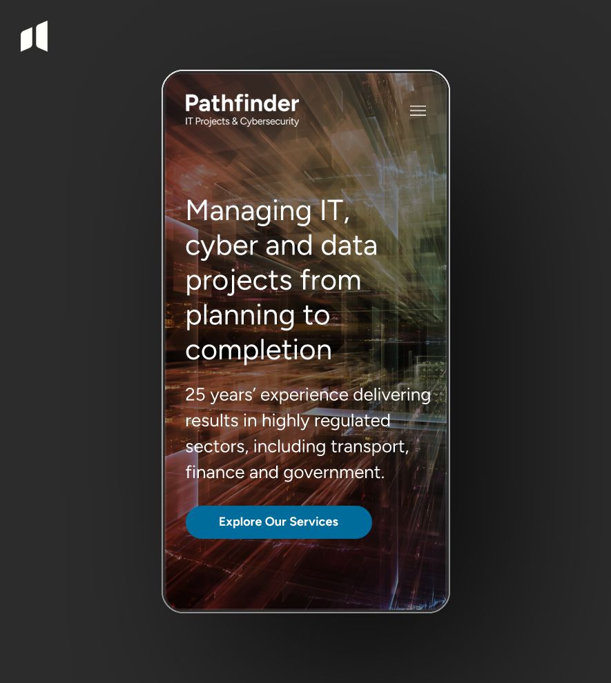 Mobile view of Pathfinder IT and cybersecurity website designed by Averma in Surrey